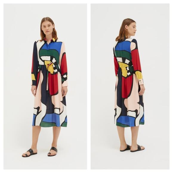 CHINTI & PARKER Multicolor Circus Silk Midi Shirt Dress Abstract Size 4 $585 - Picture 1 of 13